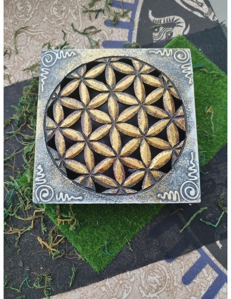 CAJA DE MADERA DECORATIVA CIRCULO FLOR 22CM