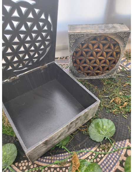 CAJA DE MADERA DECORATIVA CIRCULO FLOR 22CM