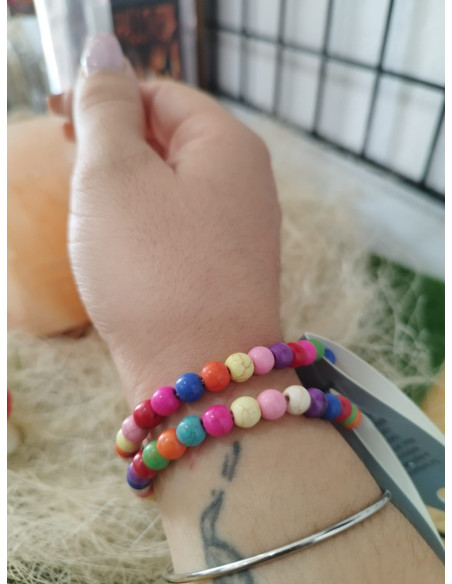 PULSERA TURQUESA MULTICOLOR 6MM