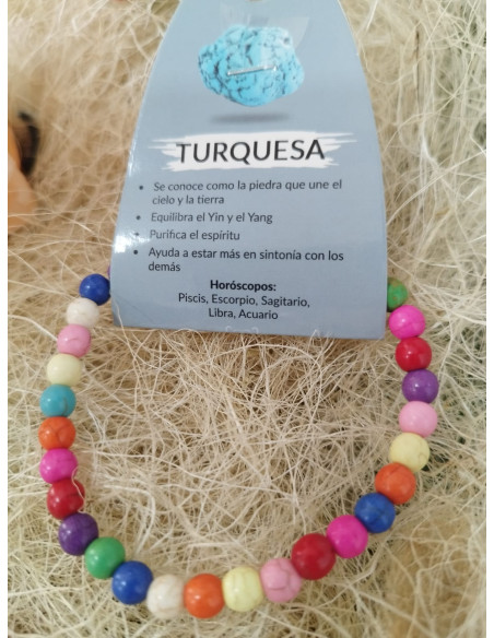 PULSERA TURQUESA MULTICOLOR 6MM