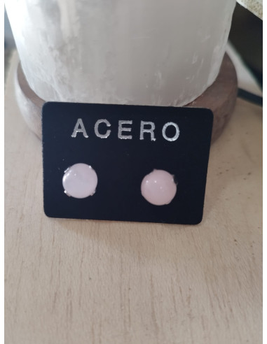 PENDIENTES ACERO CUARZO ROSA